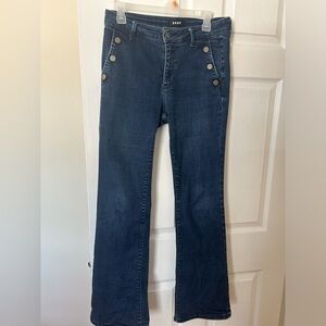 DKNY Dark Wash Button-Detail Bootcut Jeans.